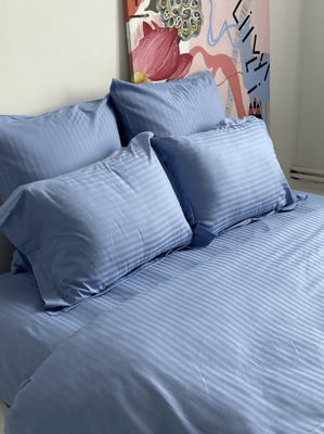 Комплект постільної білизни Страйп Сатин Premium, океанська синь 100% бавовна 00501 фото