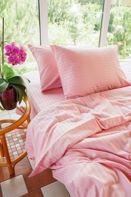 Комплект постільної білизни Страйп Сатин Premium, рожевий 100% бавовна 00513 фото